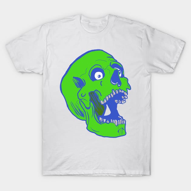 Green Halloween Zombie skull T-Shirt by silentrob668